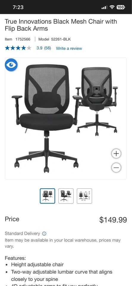True Innovations Black Mesh Chair with Flip Back Arms - photo 3