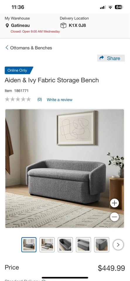New Aiden & Ivy Fabric Storage Bench - photo 3