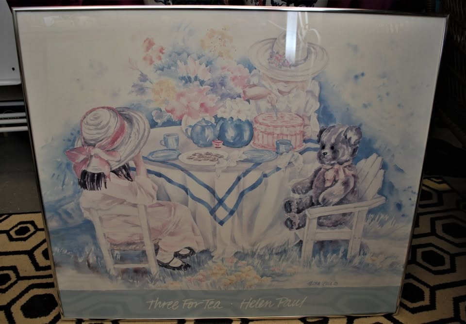 Helen Paul Print "Three for Tea" in Metal Frame