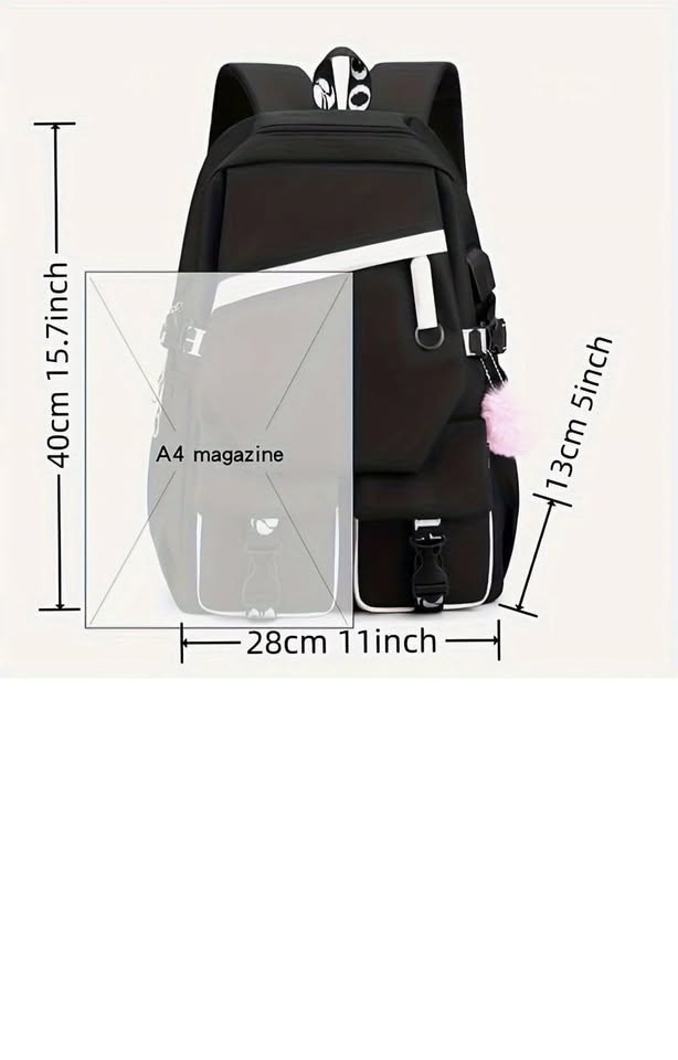 *NEW* Kuromi Kawaii Backpack Black & Pink - photo 2