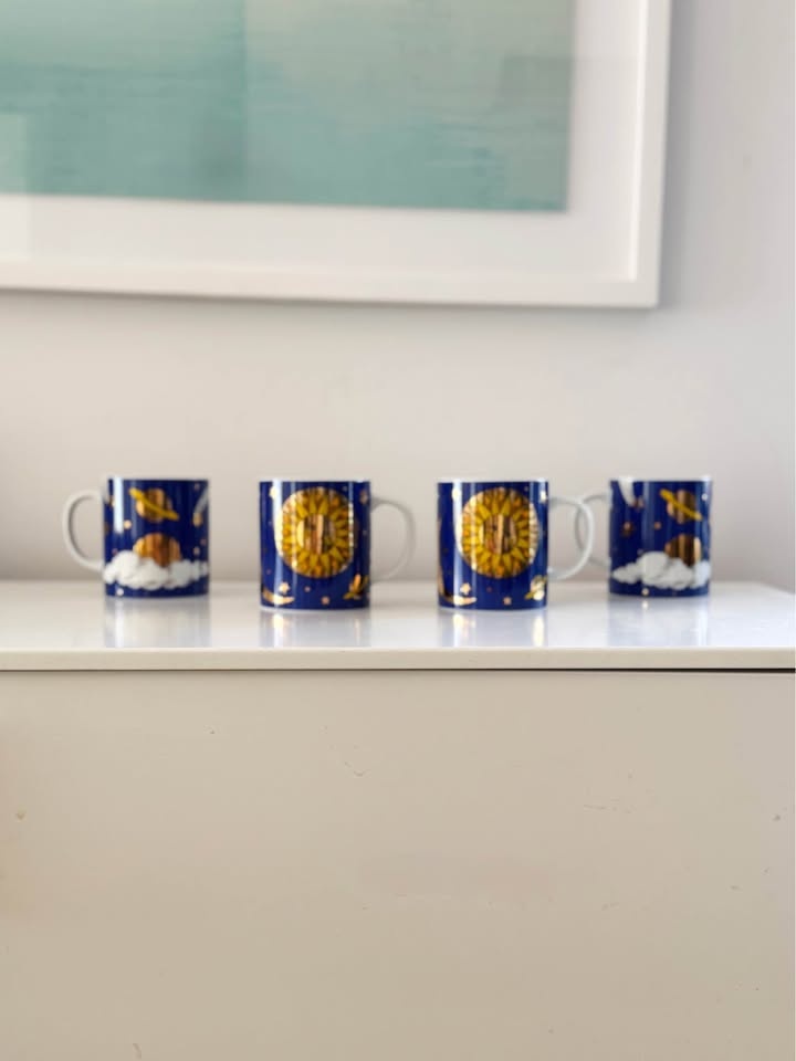Vintage 1990s Cobalt Blue Sun & Stars Celestial Mug Set - photo 2
