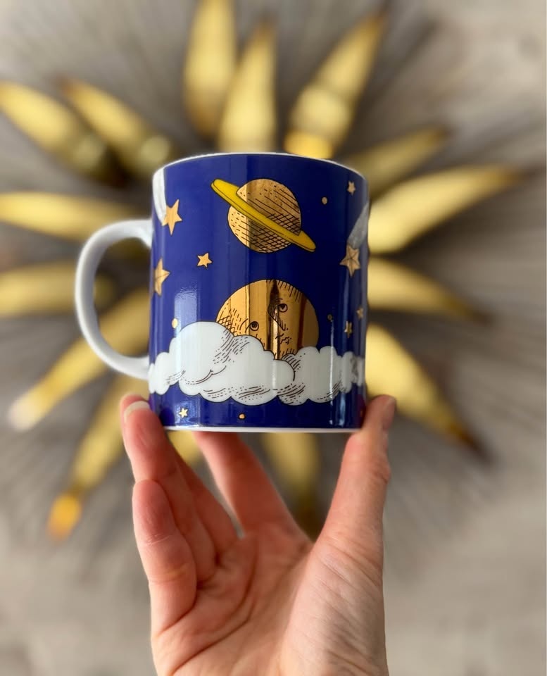 Vintage 1990s Cobalt Blue Sun & Stars Celestial Mug Set - photo 4