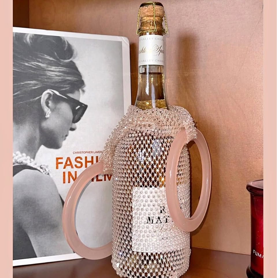 New~Elegant Glittering Crystal Wine Tote Bag, Stretchable