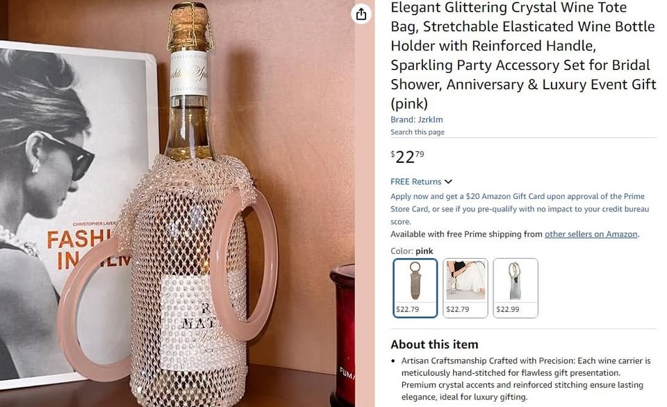 New~Elegant Glittering Crystal Wine Tote Bag, Stretchable - photo 3