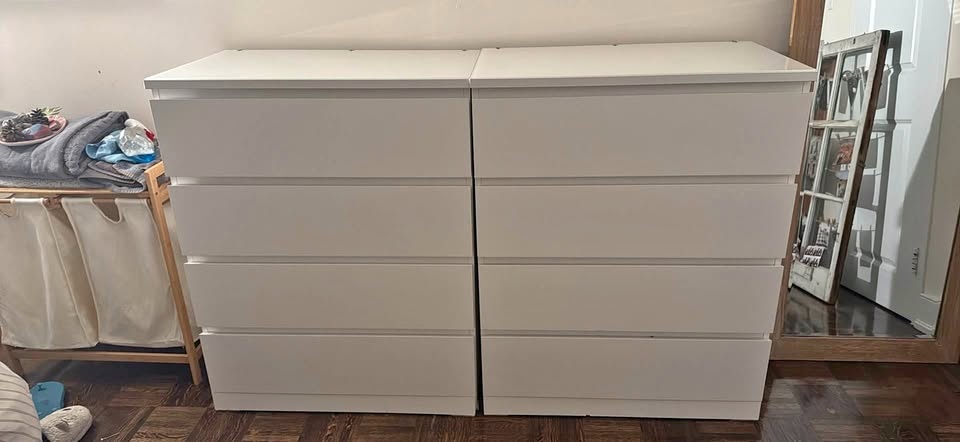 2 IKEA MALM DRESSERS + GLASS TOPS