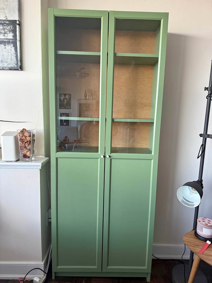IKEA BILLY BOOKCASE WITH GLASS DOORS - GREEN