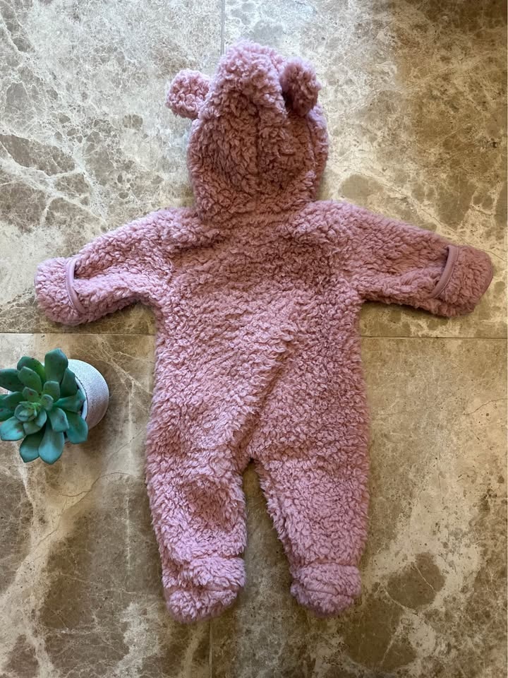 PLBaby Pink Fuzzy Hooded Bear One Piece 0m - photo 2