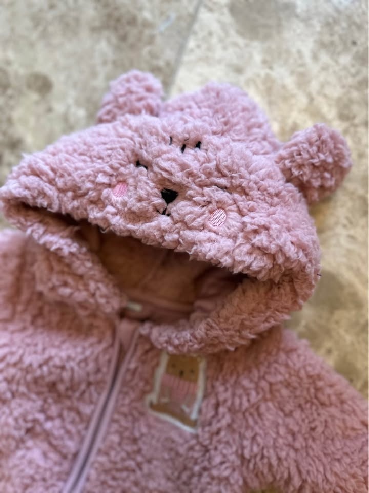 PLBaby Pink Fuzzy Hooded Bear One Piece 0m - photo 3