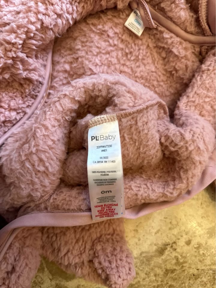 PLBaby Pink Fuzzy Hooded Bear One Piece 0m - photo 5