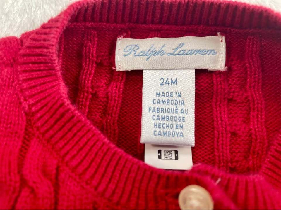 Polo Bear Mini-Cable Cotton Cardigan in Cherry Red - photo 3