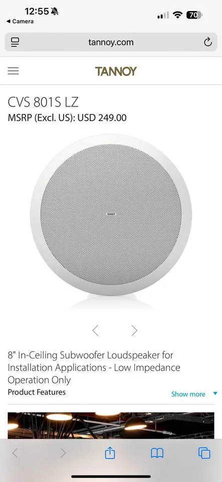 TANNOY IN-CEILING SUBWOOFER SPEAKERS 8" thumbnail