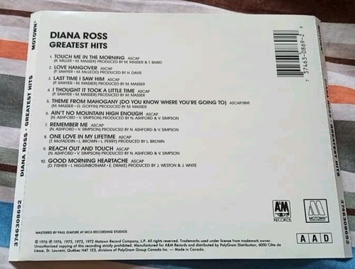 Diana Ross - Greatest Hits - Rare Canadian Edition - 1991 Motown - photo 2