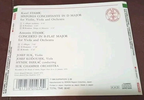 C Stamic / A Stamic - Josef Suk - Sinfonia Concertante - Supraph - photo 2