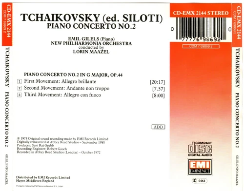Tchaikovsky Piano Concerto No. 2 Gilels 1988 UK CD - photo 2