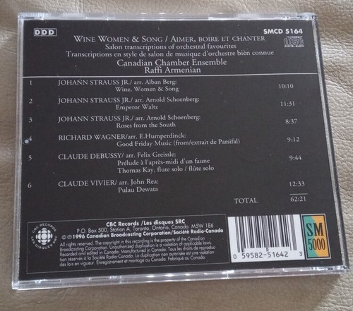 Wine Women & Song Canadian Chamber Ensemble CBC CD 1996 - photo 2
