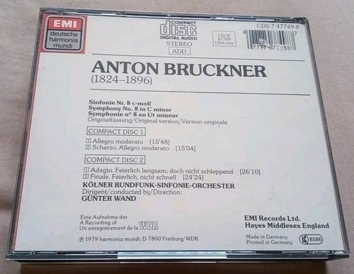 Anton Bruckner - Symphony No. 8 / Gunter Wand - EMI 2-CD Set - photo 2