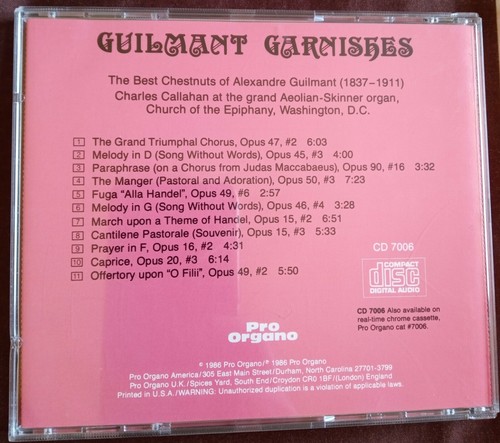 Guilmant Garnishes - Charles Callahan - 1986 Pro Organo CD - photo 2