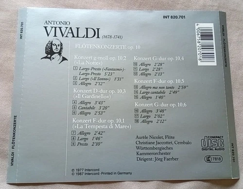 Vivaldi - Flotenkonzerte Op. 10 Nr. 1-5 - 1987 Germany CD - photo 2