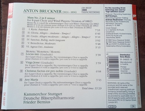 Anton Bruckner - Mass in E Minor - F Bernius - 1992 Sony CD - photo 2