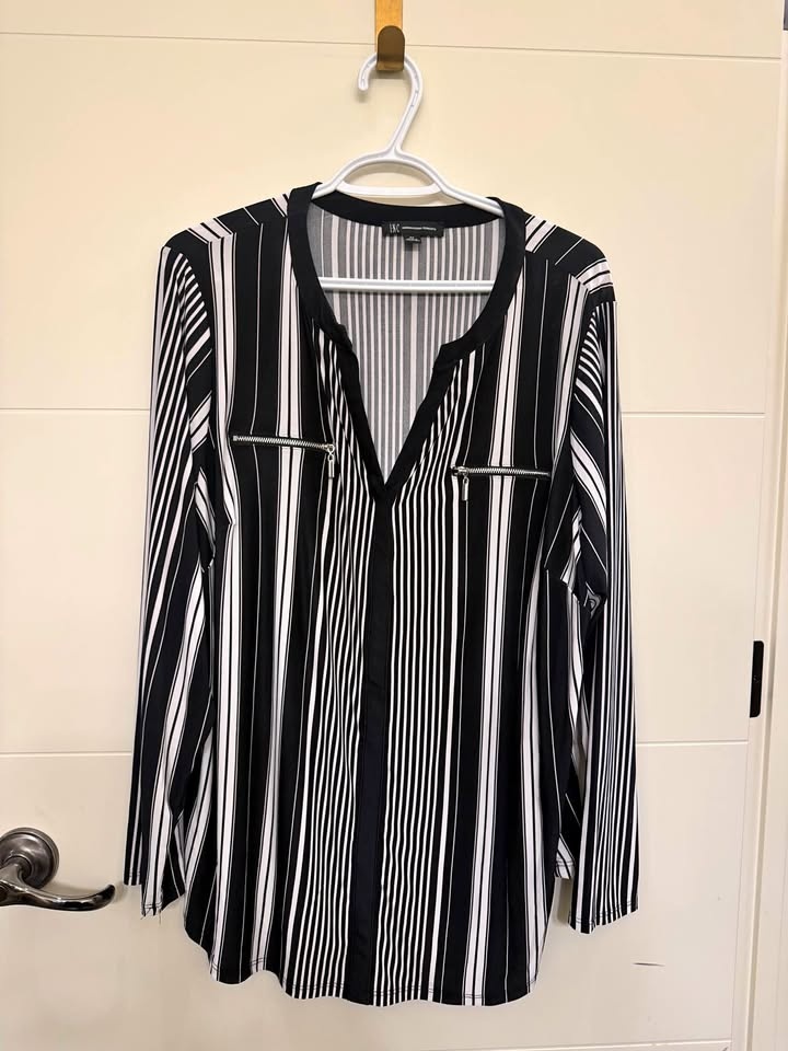 INC International Concepts Plus Size Striped Zip-Pocket Top 2X