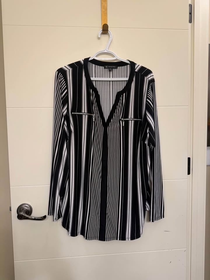 INC International Concepts Plus Size Striped Zip-Pocket Top 2X - photo 2