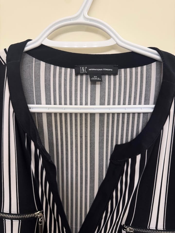 INC International Concepts Plus Size Striped Zip-Pocket Top 2X - photo 5