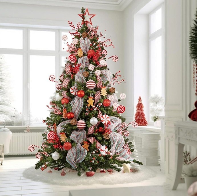Pre-lit Artificial Christmas Tree with Lights & Ornaments