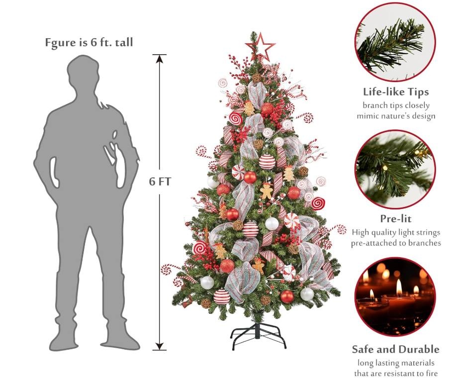 Pre-lit Artificial Christmas Tree with Lights & Ornaments - photo 2