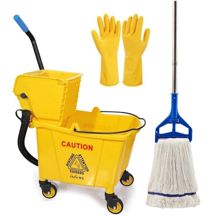 Commercial Mop Bucket with Side-Press Wringer & Mop