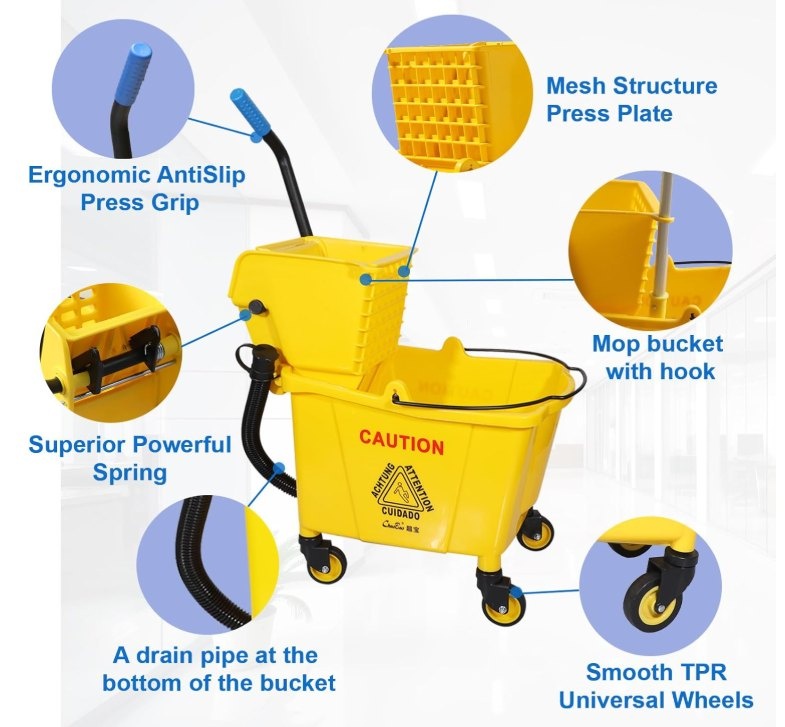 Commercial Mop Bucket with Side-Press Wringer & Mop - photo 2