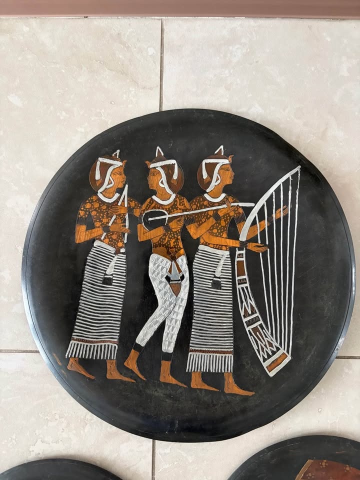 Vintage Egyptian Hieroglyphics Etched Copper Silver Plates - photo 2
