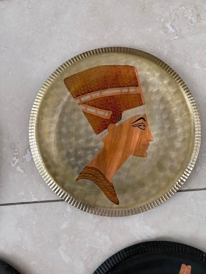 Vintage Egyptian Hieroglyphics Etched Copper Silver Plates - photo 3