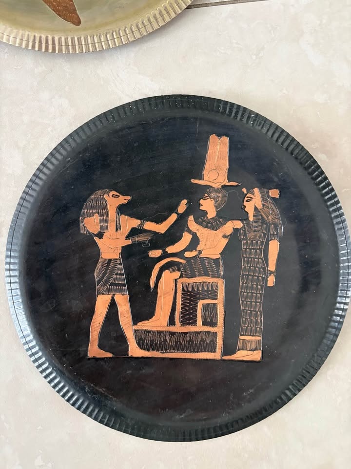 Vintage Egyptian Hieroglyphics Etched Copper Silver Plates - photo 4
