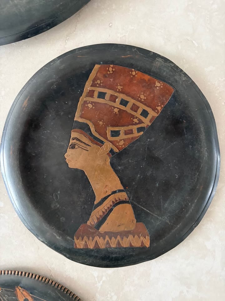 Vintage Egyptian Hieroglyphics Etched Copper Silver Plates - photo 5