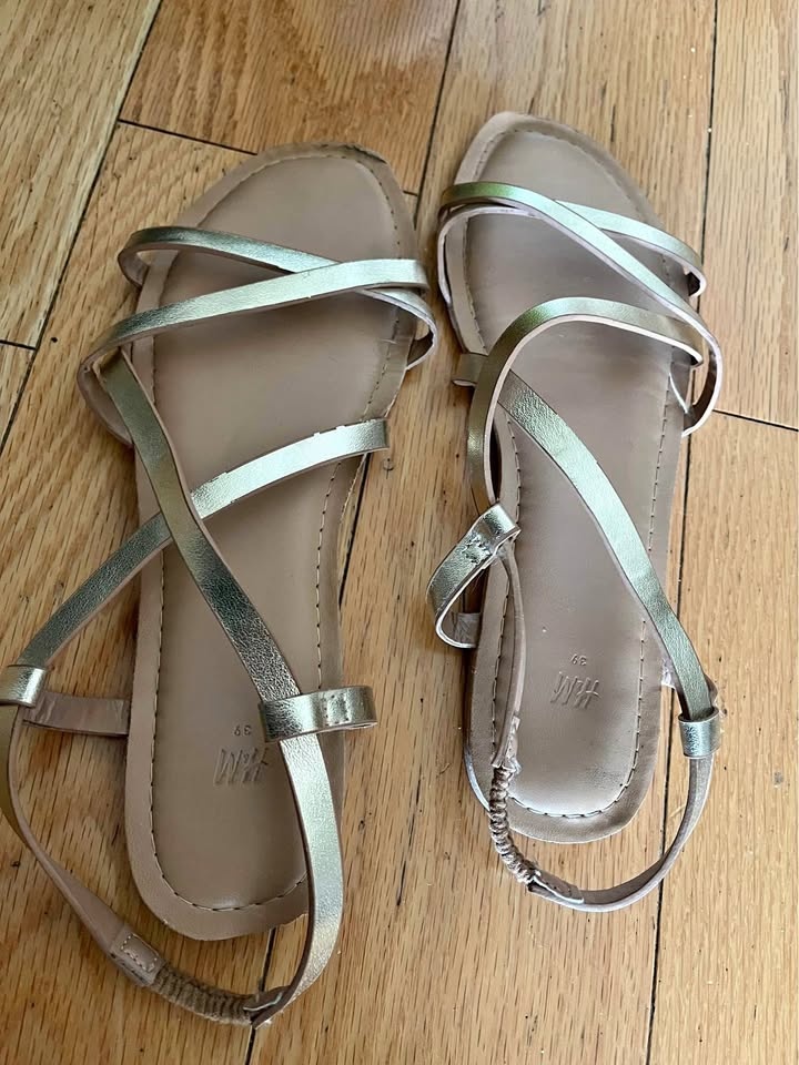 Gold criss cross sandals