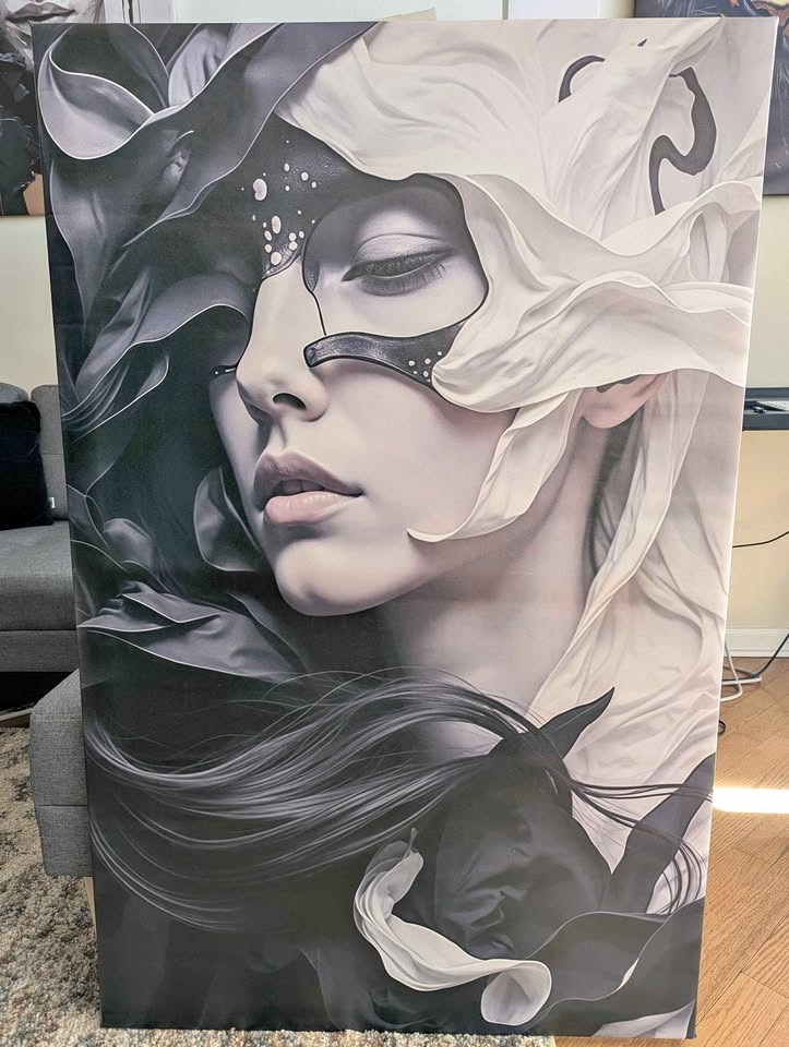 XL Wall Art Black/White Abstract Portrait Canvas 45"x29"