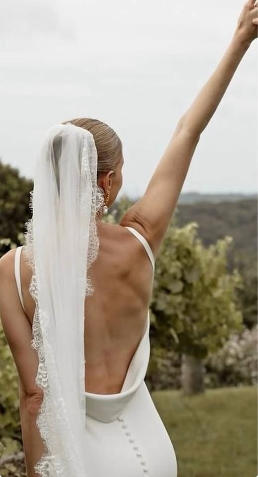 Lace Trim Fingertip Veil - Soft White or Ivory