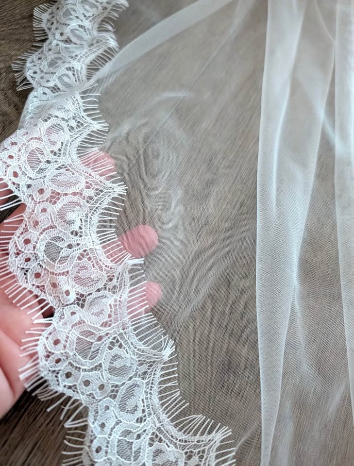 Lace Trim Fingertip Veil - Soft White or Ivory - photo 4