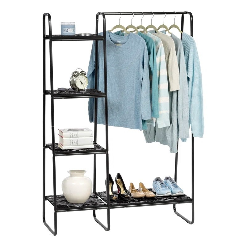 Multi-Shelf Metal Garment Rack with Shelves