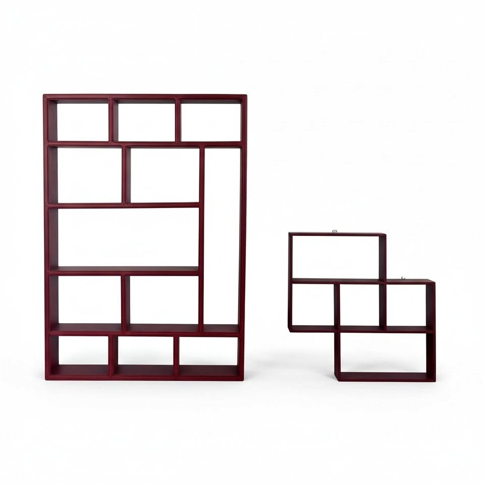 Vintage Painted Red Wood Mod Display Shelves - Set of 2