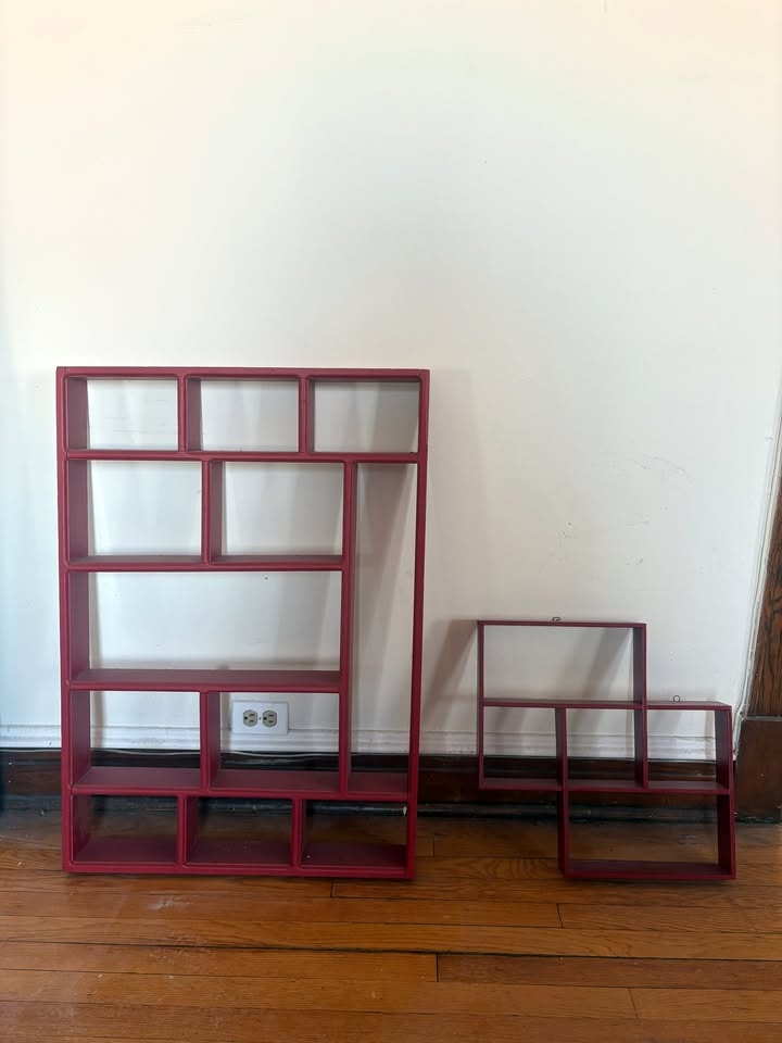 Vintage Painted Red Wood Mod Display Shelves - Set of 2 - photo 2