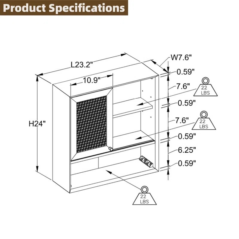 Rattan Wall-Mounted Bathroom Cabinet with Sliding Door - photo 2