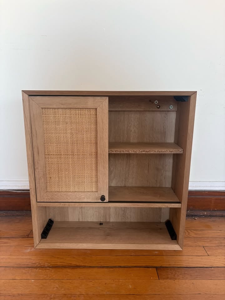 Rattan Wall-Mounted Bathroom Cabinet with Sliding Door - photo 3