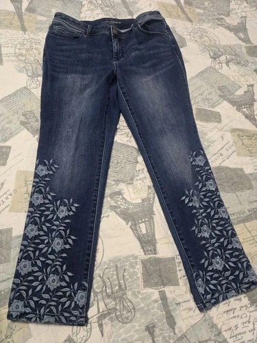 Chico's Platinum Jeans Womens 00/5 Blue Straight Ankle Denim Cot