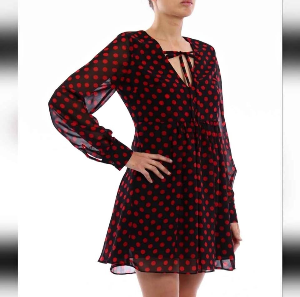 McQ Alexander McQueen Black Red Polka Dot Chiffon Mini Dress