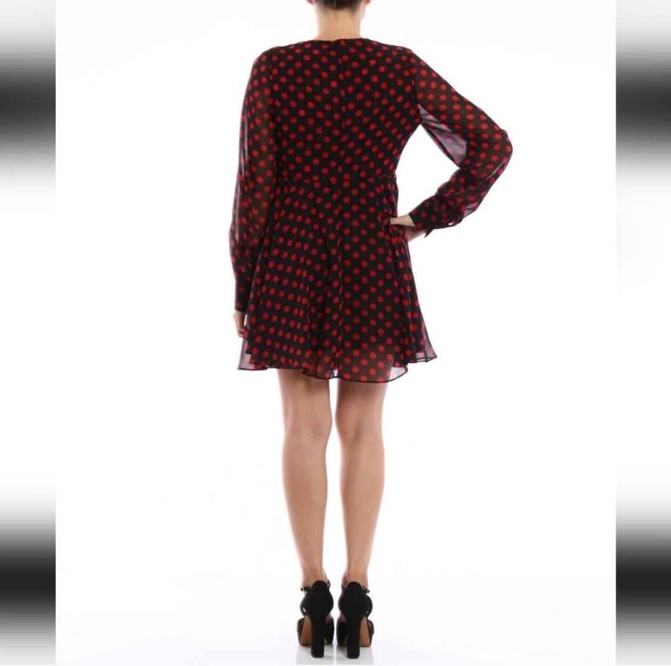 McQ Alexander McQueen Black Red Polka Dot Chiffon Mini Dress - photo 2