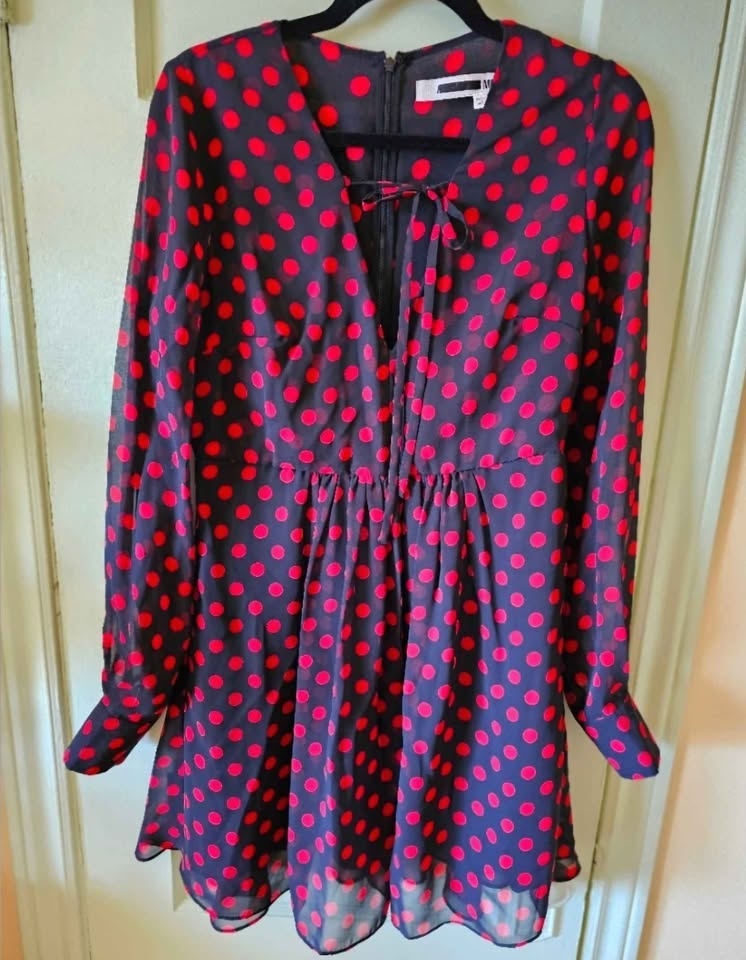 McQ Alexander McQueen Black Red Polka Dot Chiffon Mini Dress - photo 3