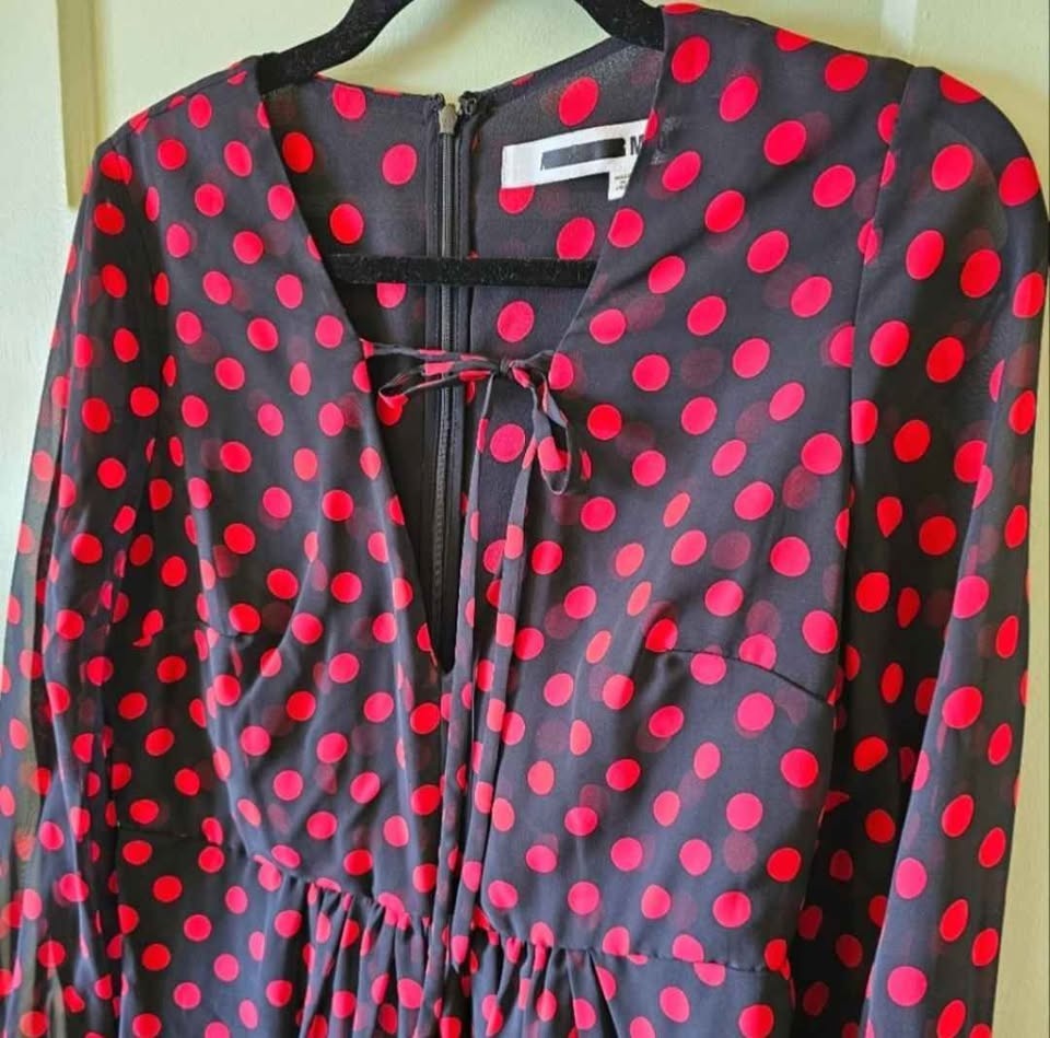 McQ Alexander McQueen Black Red Polka Dot Chiffon Mini Dress - photo 5