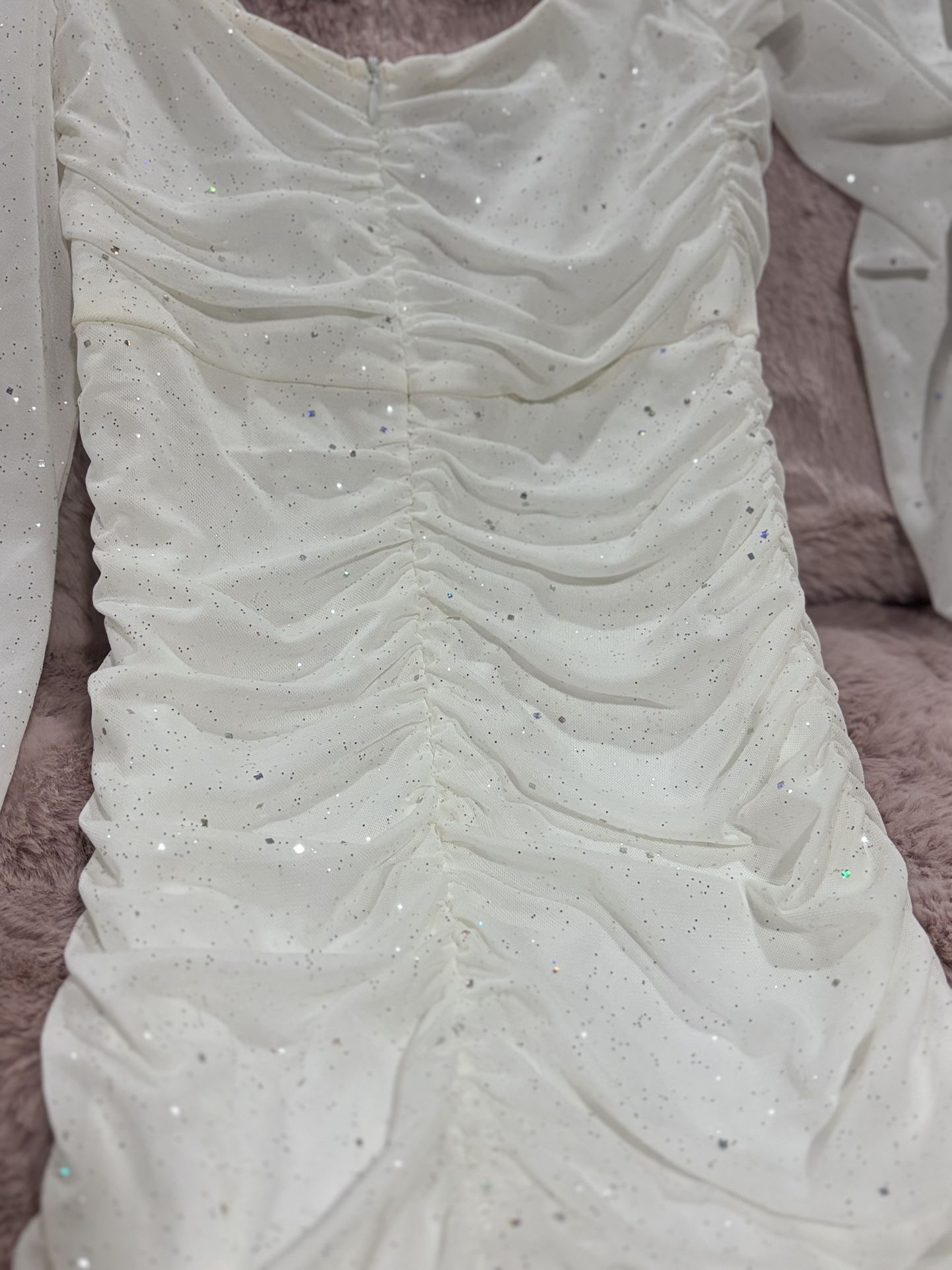 Sparkly White Ruched Bodycon Dress – XS - photo 5