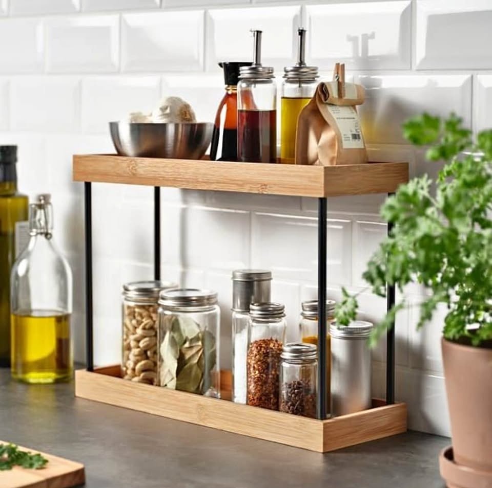 NÅLBLECKA Kitchen Countertop Organizer - Metal/Bamboo